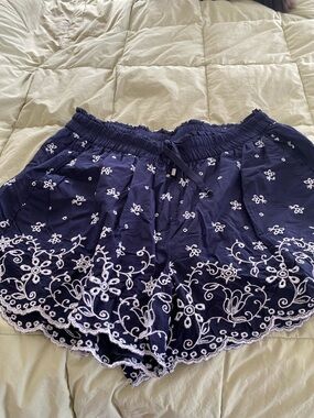 Lane Bryant Navy Shorts with White Embroidered Detail